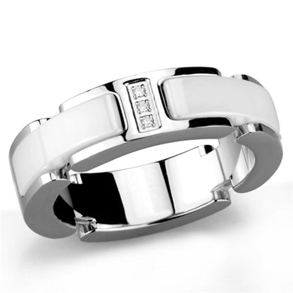 MA3W967 - High polished (no plating) Stainless Steel Ring with Ceramic  in White