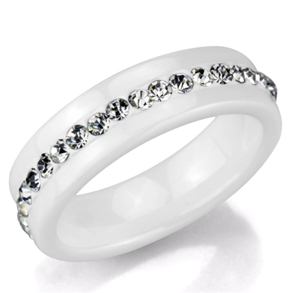 MA3W968 - High polished (no plating) Stainless Steel Ring with Ceramic  in White