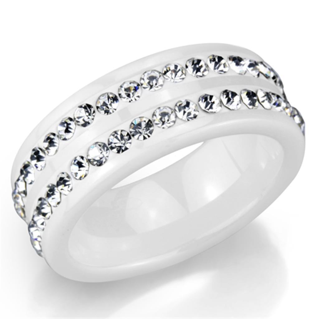 MA3W970 - High polished (no plating) Stainless Steel Ring with Ceramic  in White