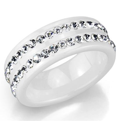 MA3W970 - High polished (no plating) Stainless Steel Ring with Ceramic  in White