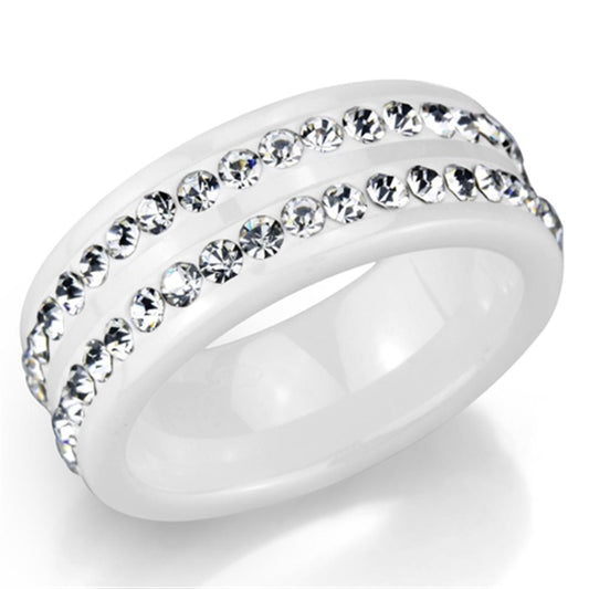 MA3W970 - High polished (no plating) Stainless Steel Ring with Ceramic  in White
