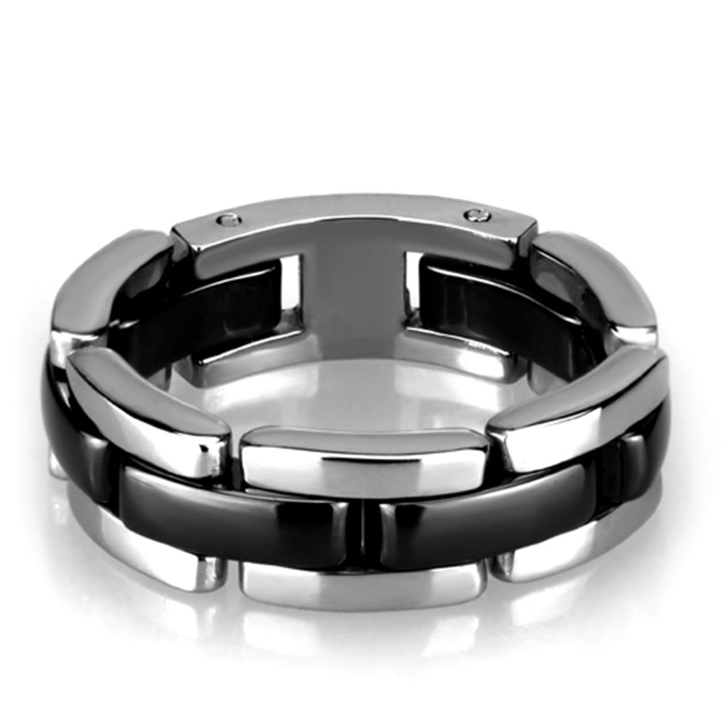 MA3W972 - High polished (no plating) Stainless Steel Ring with Ceramic  in Jet