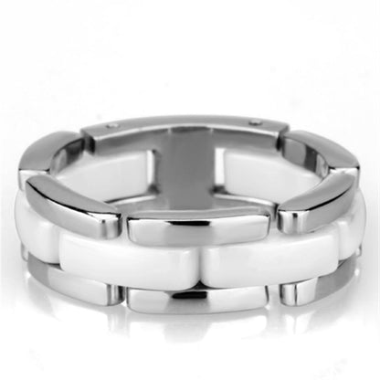 MA3W973 - High polished (no plating) Stainless Steel Ring with Ceramic  in White