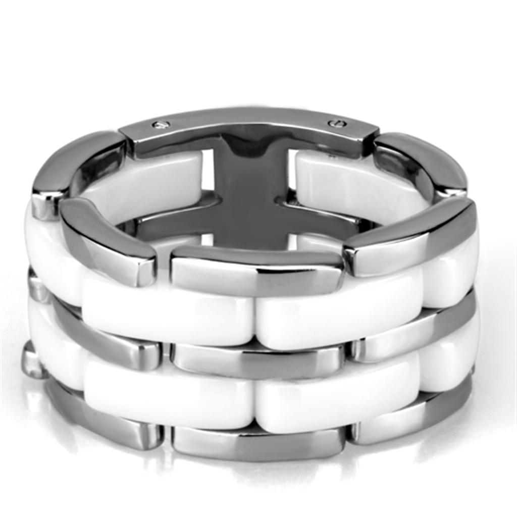 MA3W975 - High polished (no plating) Stainless Steel Ring with Ceramic  in White