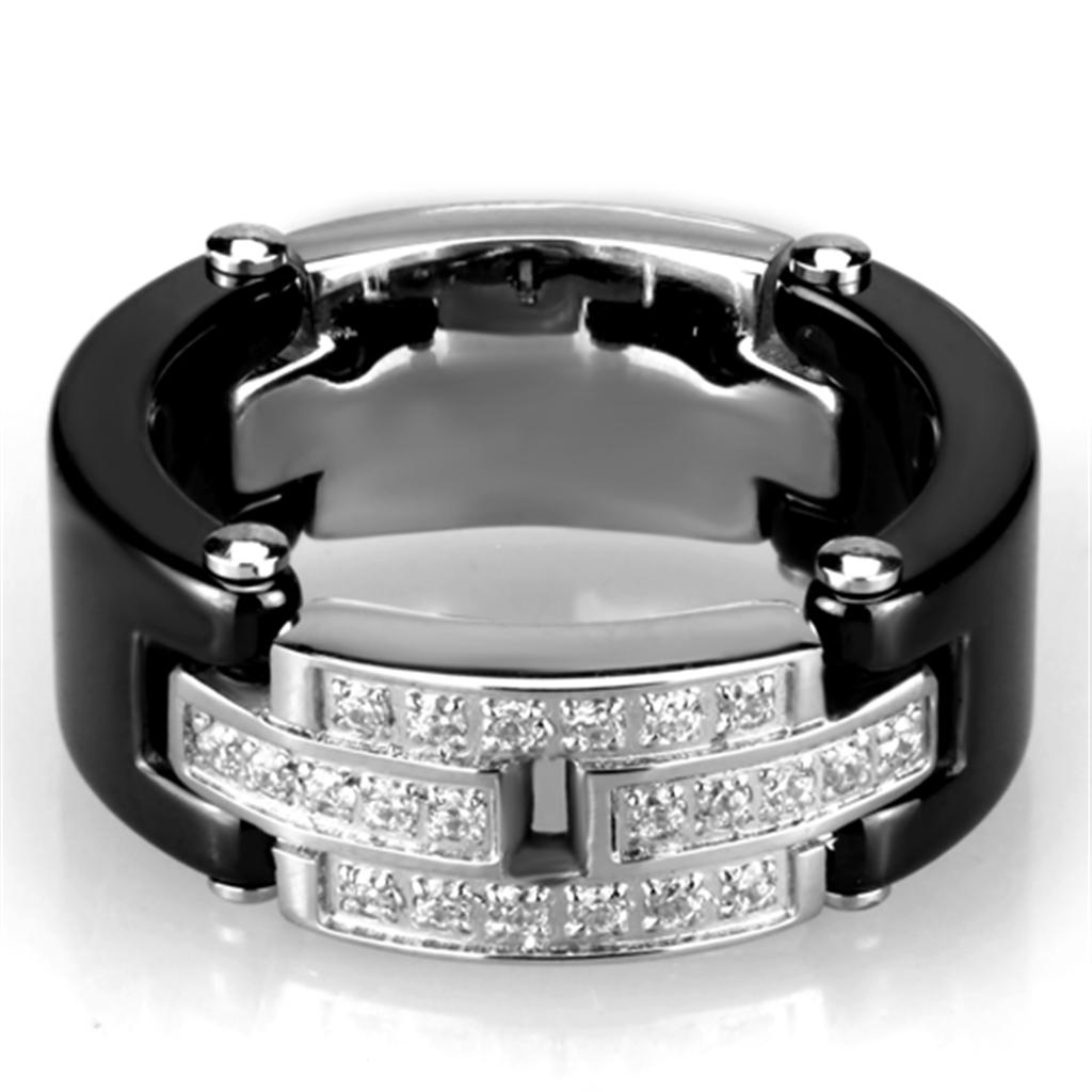 MA3W976 - High polished (no plating) Stainless Steel Ring with Ceramic  in Jet