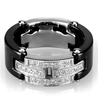 MA3W976 - High polished (no plating) Stainless Steel Ring with Ceramic  in Jet