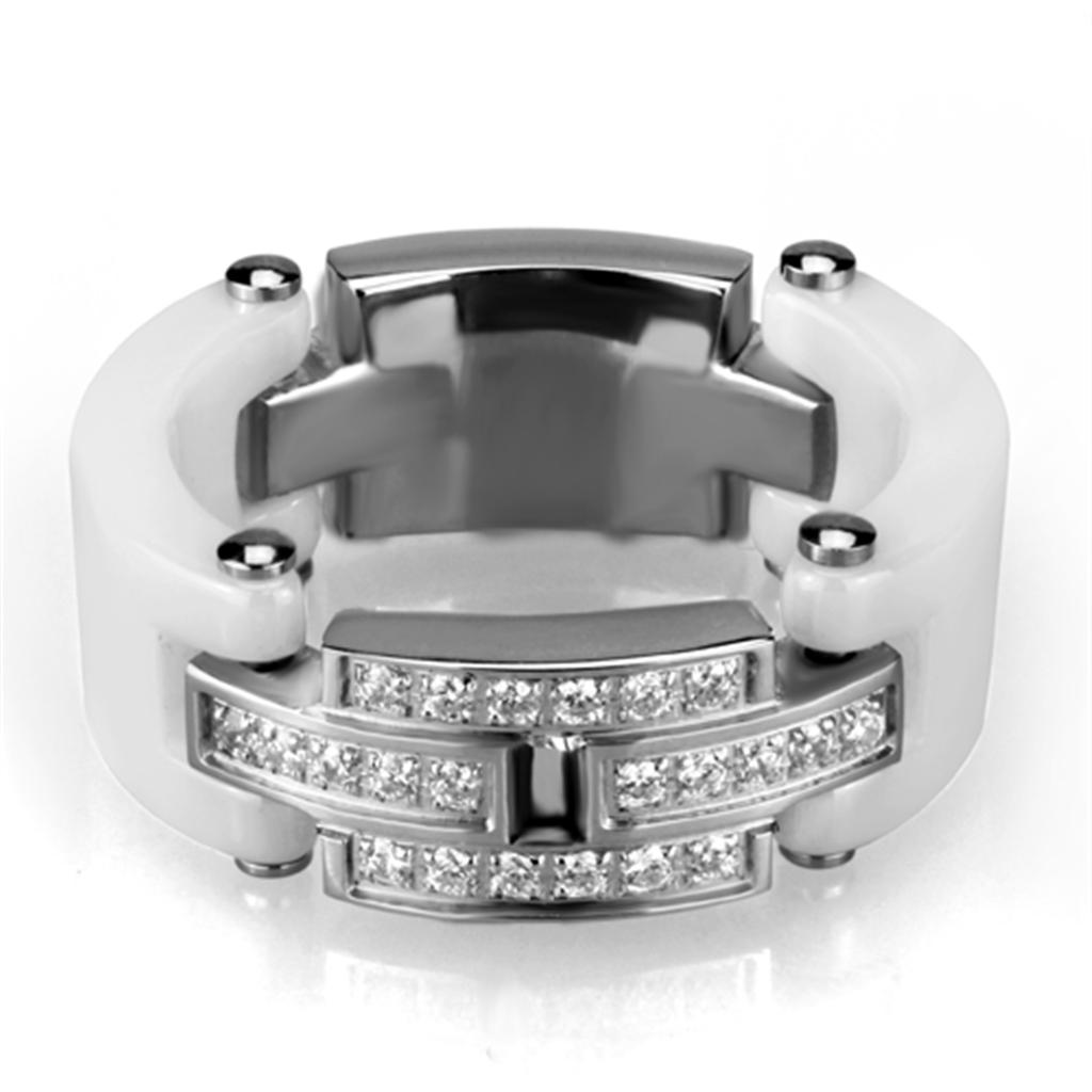 MA3W977 - High polished (no plating) Stainless Steel Ring with Ceramic  in White