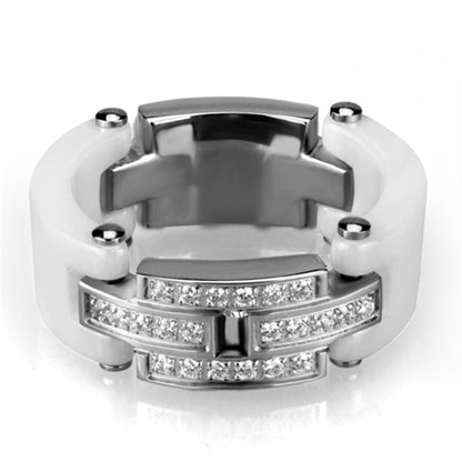 MA3W977 - High polished (no plating) Stainless Steel Ring with Ceramic  in White