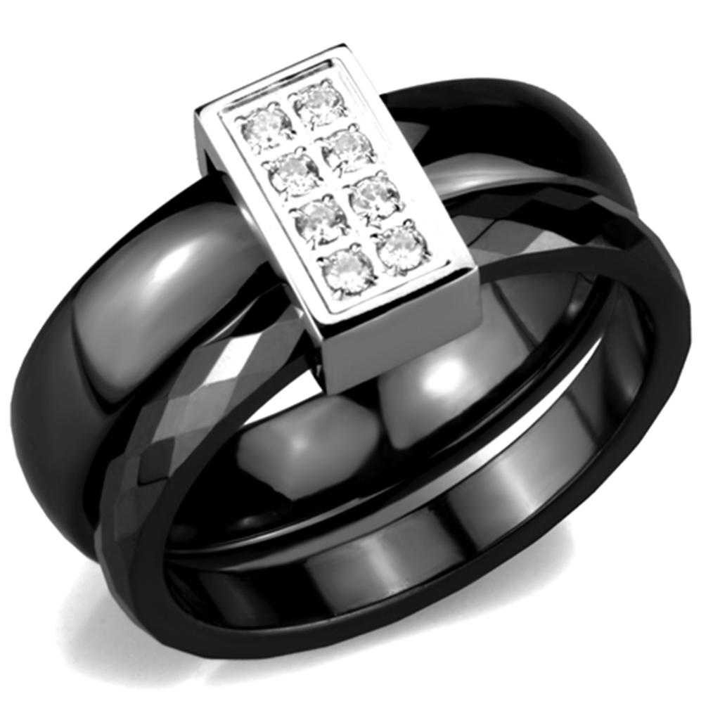 MA3W978 - High polished (no plating) Stainless Steel Ring with Ceramic  in Jet