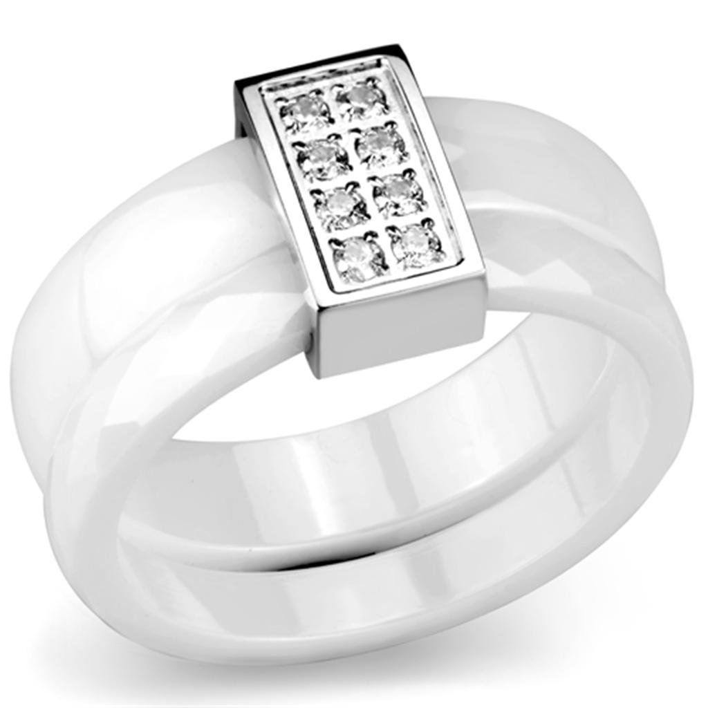 MA3W979 - High polished (no plating) Stainless Steel Ring with Ceramic  in White