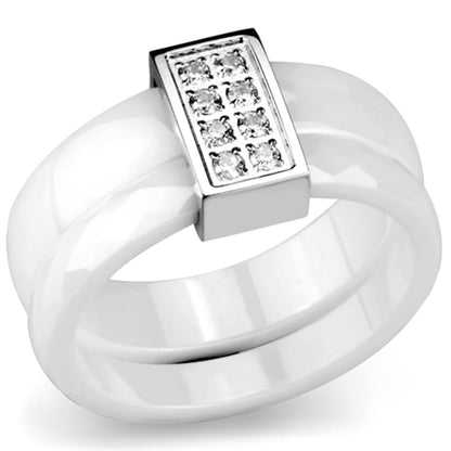 MA3W979 - High polished (no plating) Stainless Steel Ring with Ceramic  in White