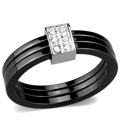 MA3W980 - High polished (no plating) Stainless Steel Ring with Ceramic  in Jet