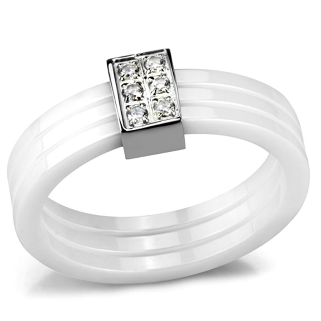 MA3W981 - High polished (no plating) Stainless Steel Ring with Ceramic  in White
