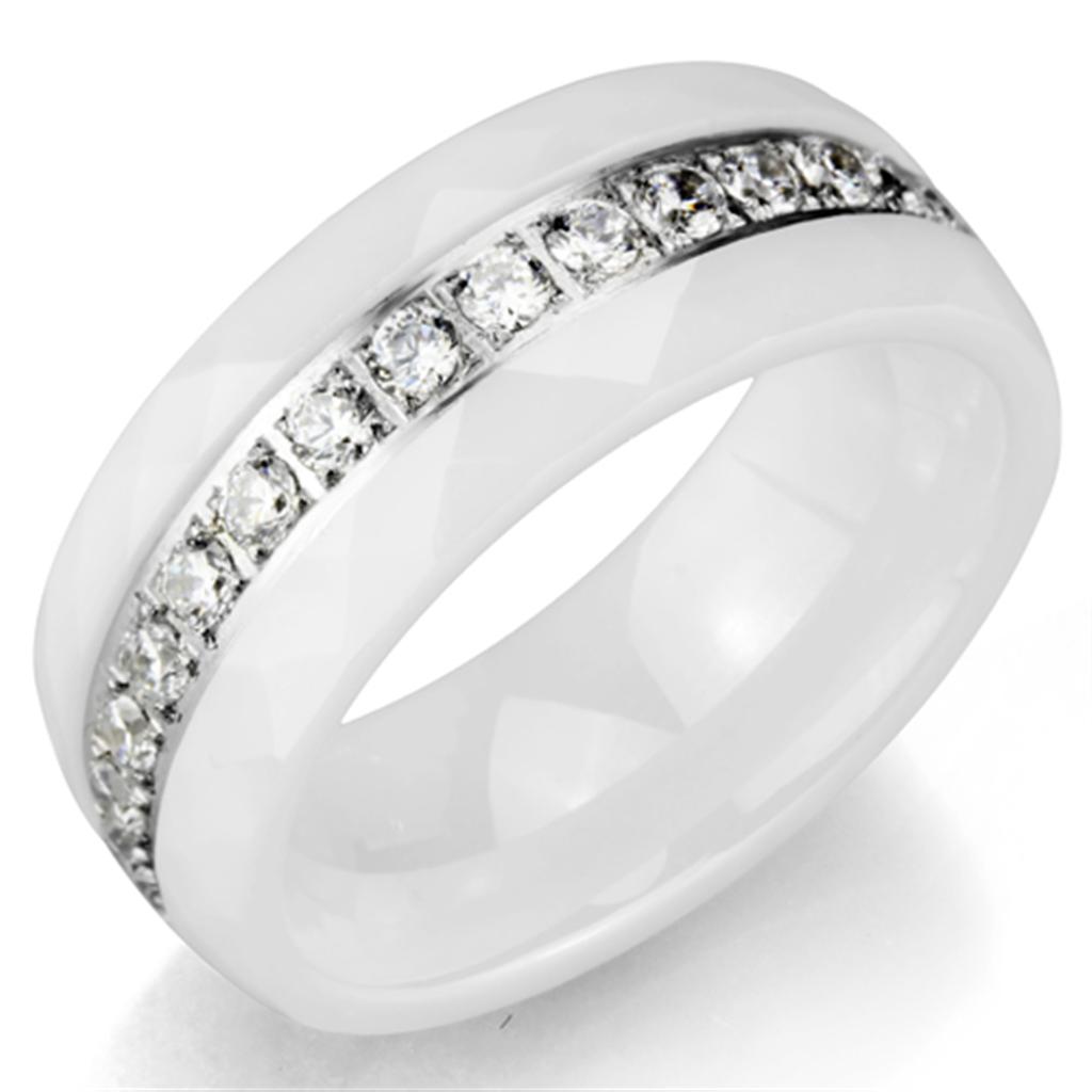MA3W983 - High polished (no plating) Stainless Steel Ring with Ceramic  in White