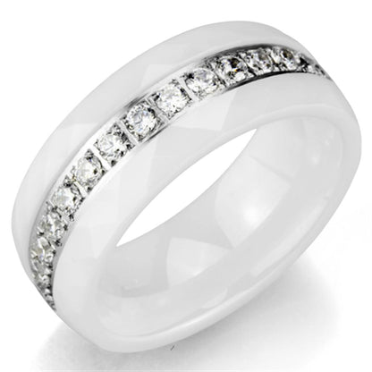 MA3W983 - High polished (no plating) Stainless Steel Ring with Ceramic  in White