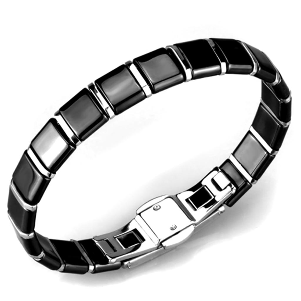 MA3W984 - High polished (no plating) Stainless Steel Bracelet with Ceramic  in Jet