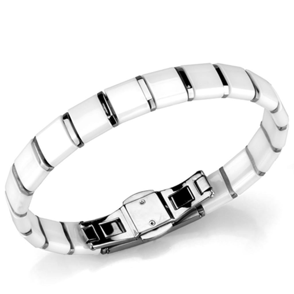 MA3W985 - High polished (no plating) Stainless Steel Bracelet with Ceramic  in White