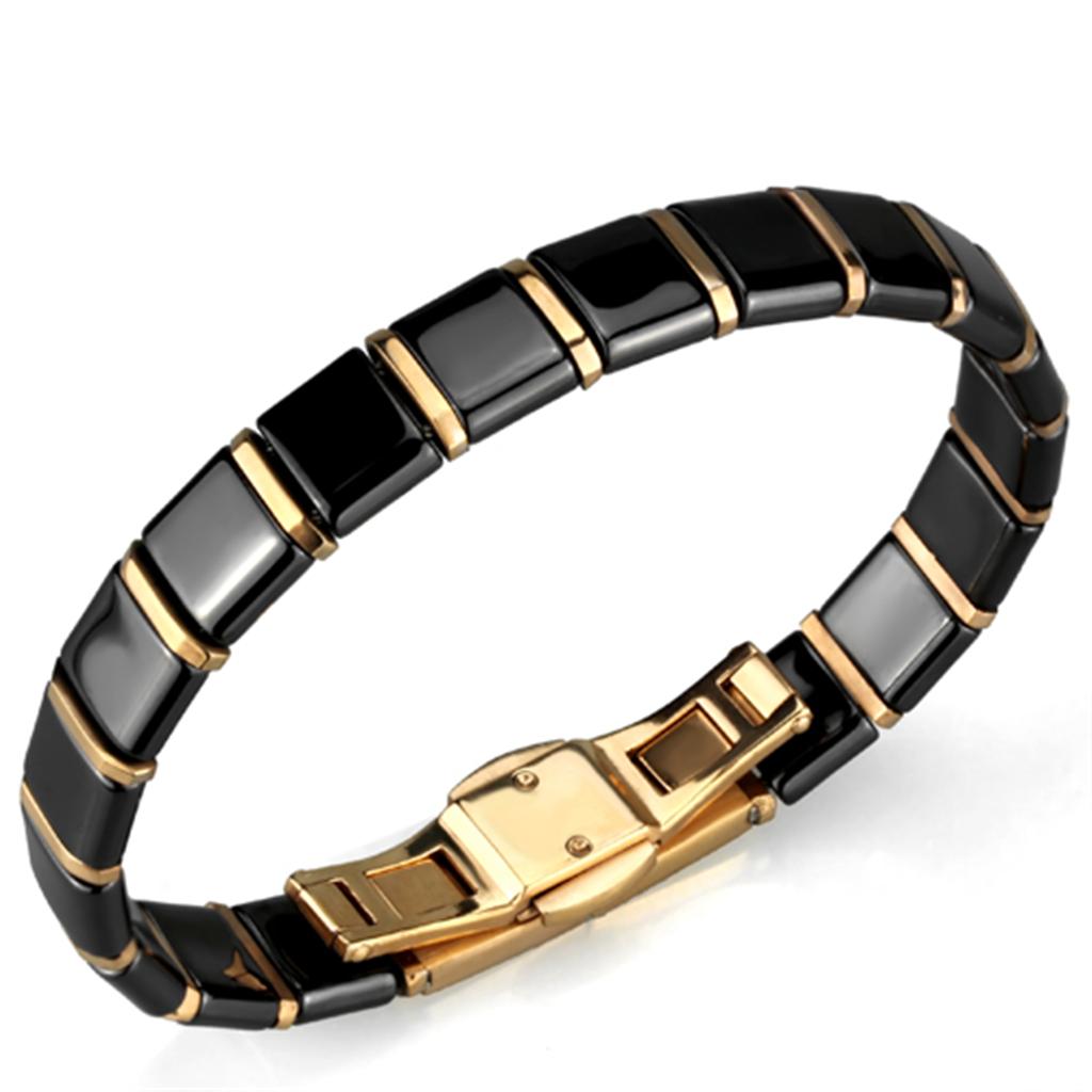 MA3W986 - IP Rose Gold(Ion Plating) Stainless Steel Bracelet with Ceramic  in Jet