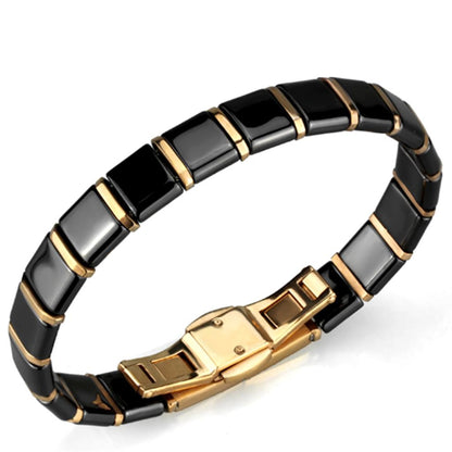 MA3W986 - IP Rose Gold(Ion Plating) Stainless Steel Bracelet with Ceramic  in Jet