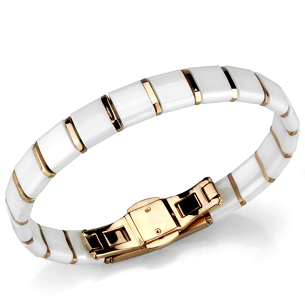 MA3W987 - IP Rose Gold(Ion Plating) Stainless Steel Bracelet with Ceramic  in White