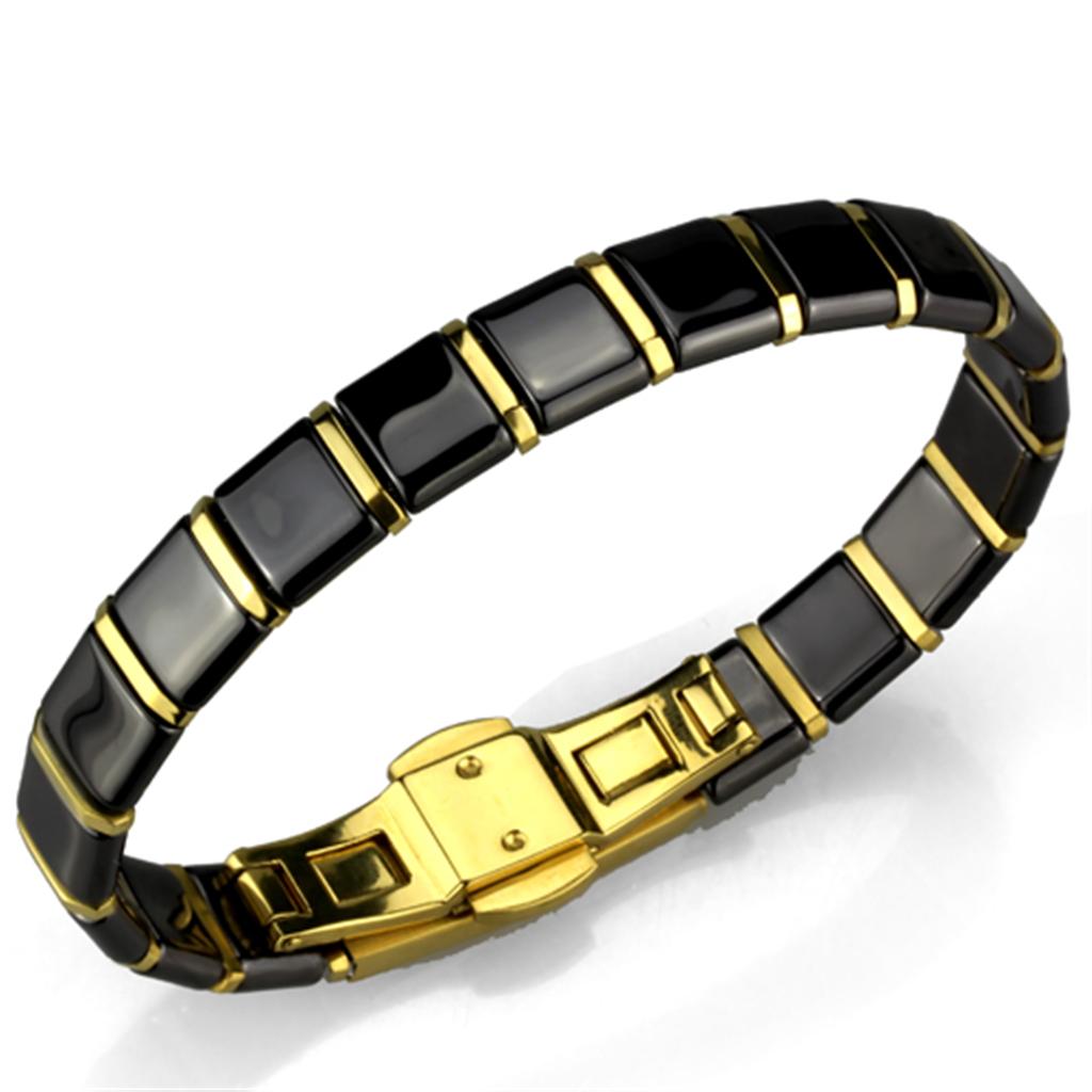 MA3W988 - IP Gold(Ion Plating) Stainless Steel Bracelet with Ceramic  in Jet