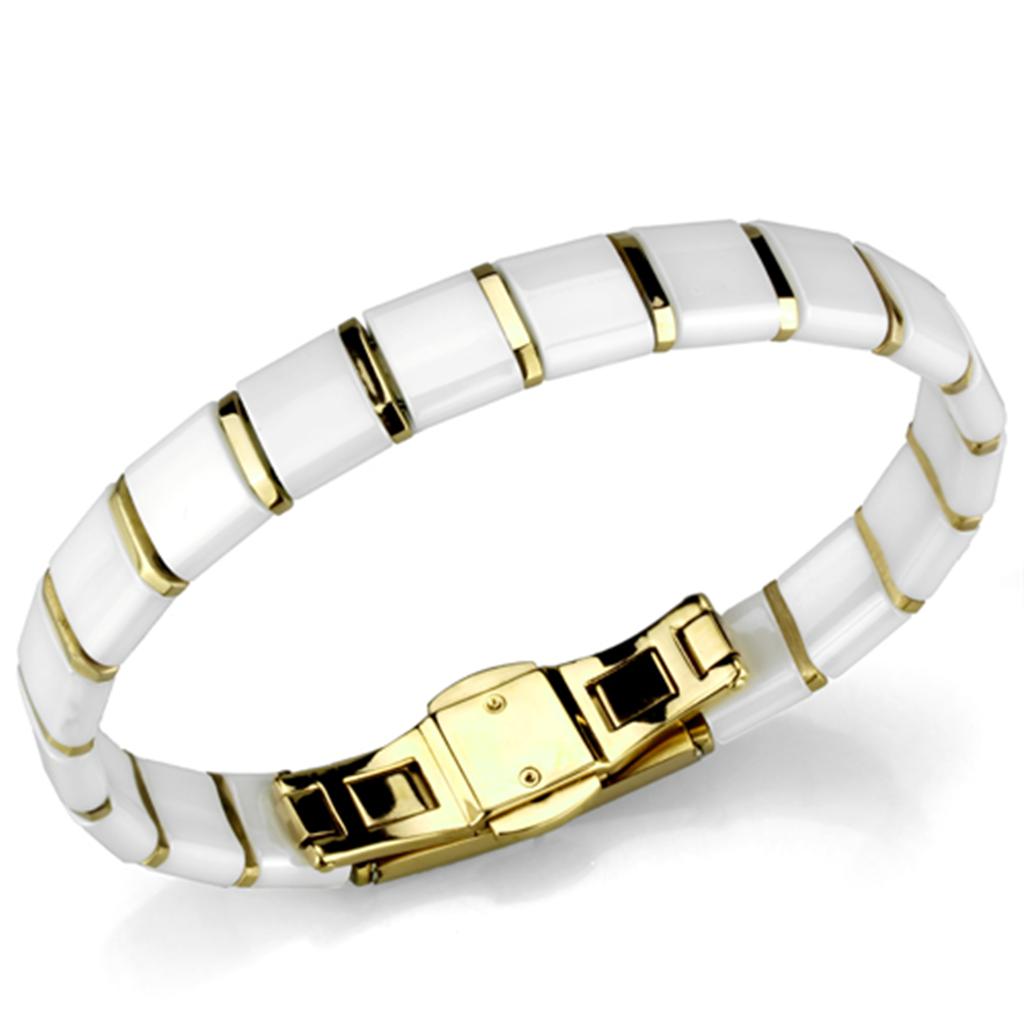 MA3W989 - IP Gold(Ion Plating) Stainless Steel Bracelet with Ceramic  in White