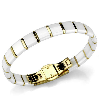 MA3W989 - IP Gold(Ion Plating) Stainless Steel Bracelet with Ceramic  in White