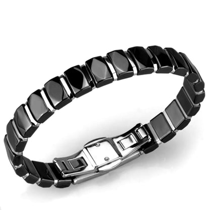 MA3W990 - High polished (no plating) Stainless Steel Bracelet with Ceramic  in Jet