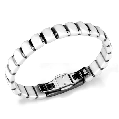 MA3W991 - High polished (no plating) Stainless Steel Bracelet with Ceramic  in White
