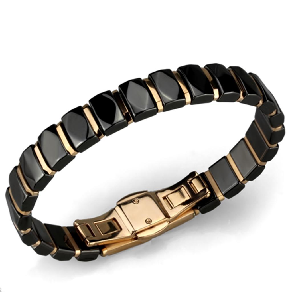 MA3W992 - IP Rose Gold(Ion Plating) Stainless Steel Bracelet with Ceramic  in Jet