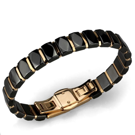 MA3W992 - IP Rose Gold(Ion Plating) Stainless Steel Bracelet with Ceramic  in Jet
