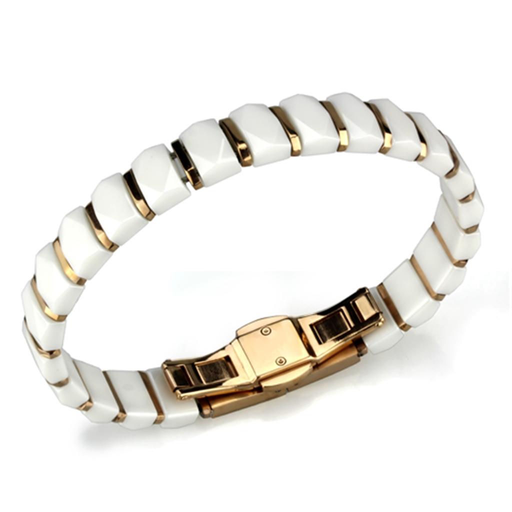 MA3W993 - IP Rose Gold(Ion Plating) Stainless Steel Bracelet with Ceramic  in White
