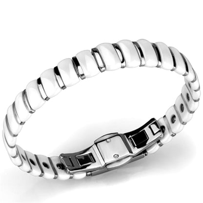 MA3W994 - High polished (no plating) Stainless Steel Bracelet with Ceramic  in White