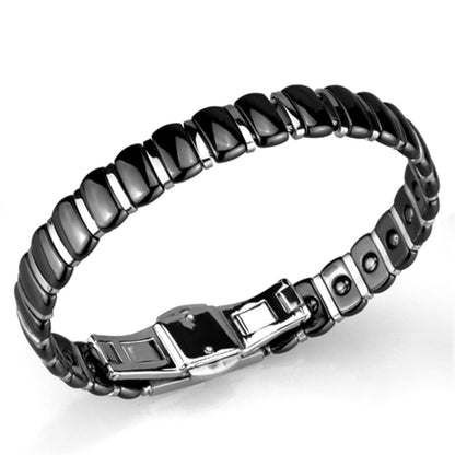 MA3W995 - High polished (no plating) Stainless Steel Bracelet with Ceramic  in Jet