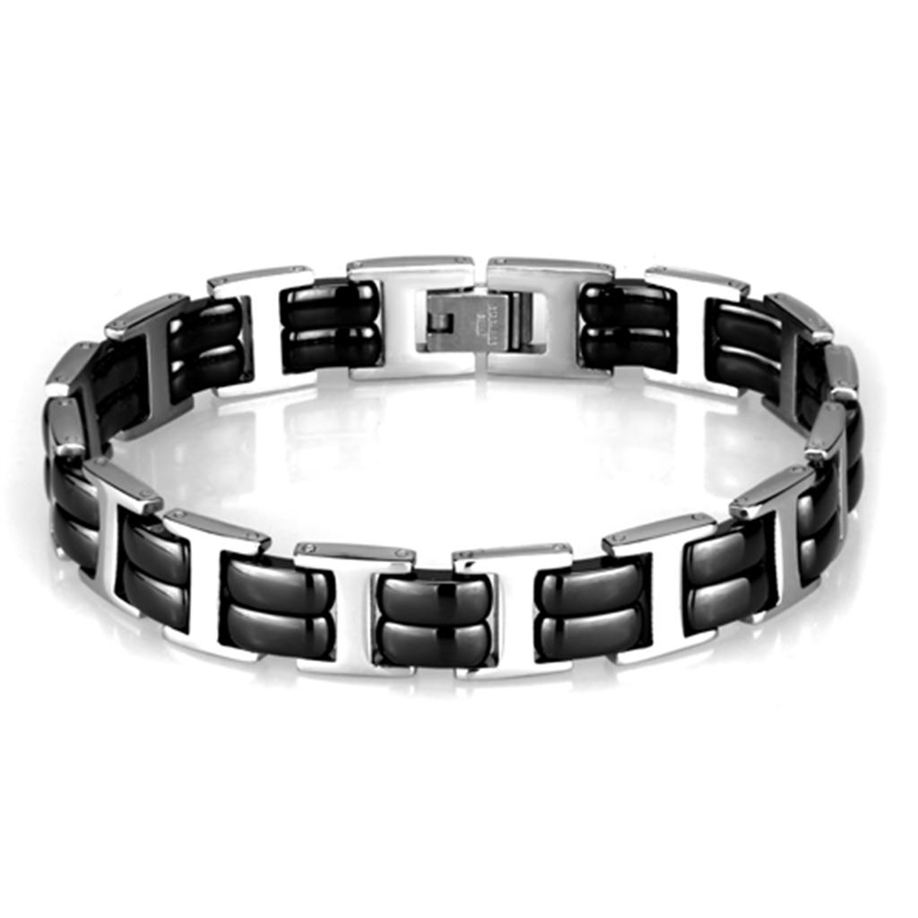 MA3W996 - High polished (no plating) Stainless Steel Bracelet with Ceramic  in Jet