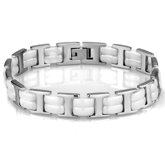 MA3W997 - High polished (no plating) Stainless Steel Bracelet with Ceramic  in White
