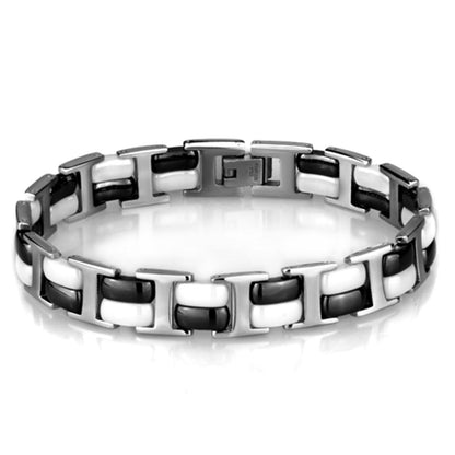 MA3W998 - High polished (no plating) Stainless Steel Bracelet with Ceramic  in Jet