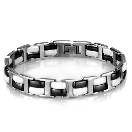 MA3W998 - High polished (no plating) Stainless Steel Bracelet with Ceramic  in Jet