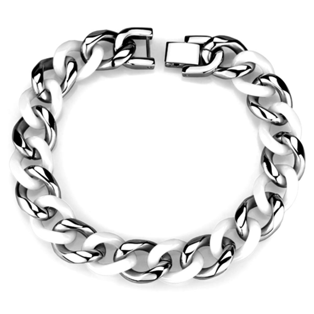 MA3W999 - High polished (no plating) Stainless Steel Bracelet with Ceramic  in White
