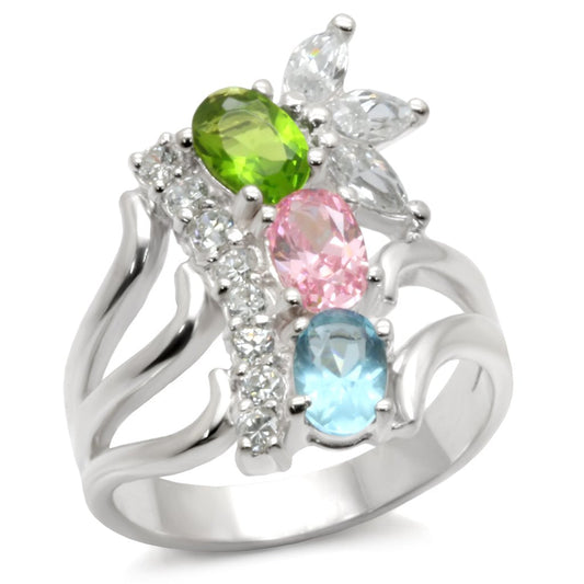 MA40608 - High-Polished 925 Sterling Silver Ring with AAA Grade CZ  in Multi Color