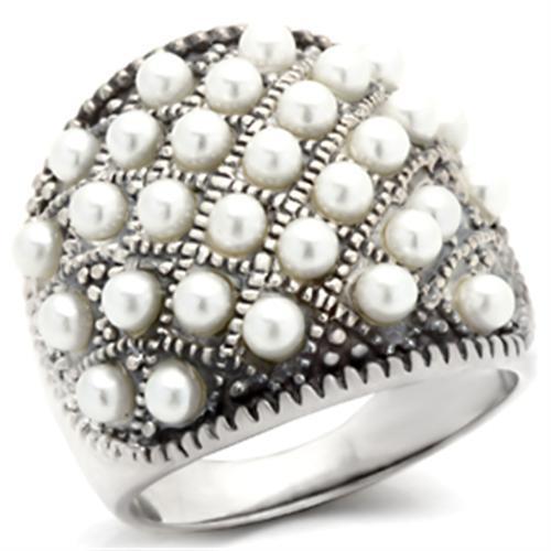 MA410108 - Antique Tone 925 Sterling Silver Ring with Synthetic Pearl in White