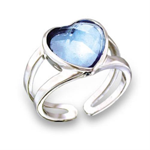 MA411813 - Rhodium Brass Ring with Top Grade Crystal  in Sea Blue