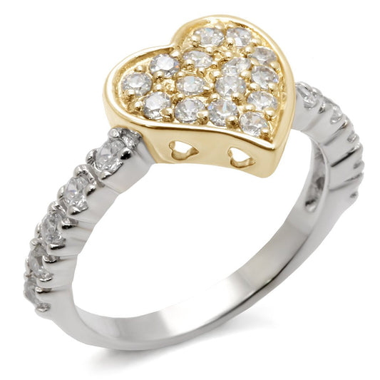 MA413201 - Reverse Two-Tone 925 Sterling Silver Ring with AAA Grade CZ  in Clear