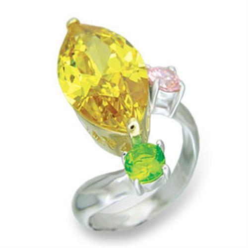 MA413328 - Reverse Two-Tone 925 Sterling Silver Ring with AAA Grade CZ  in Citrine