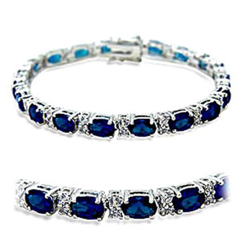 MA415501 - Rhodium Brass Bracelet with Synthetic Spinel in Sapphire