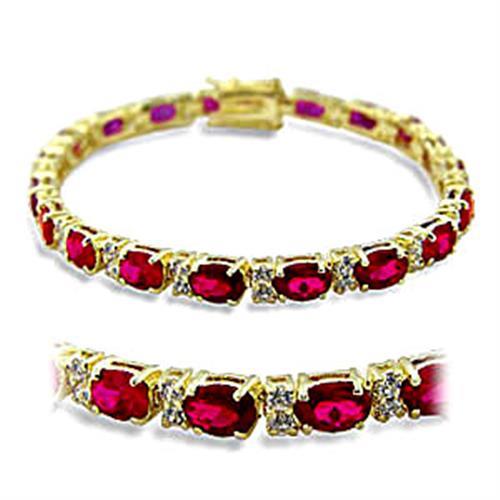MA415505 - Gold Brass Bracelet with Synthetic Garnet in Ruby