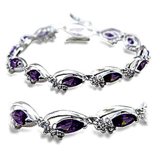 MA415701 - Rhodium Brass Bracelet with AAA Grade CZ  in Amethyst