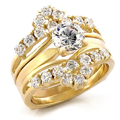 MATK2948 - IP Gold(Ion Plating) Stainless Steel Ring with AAA Grade CZ  in Clear
