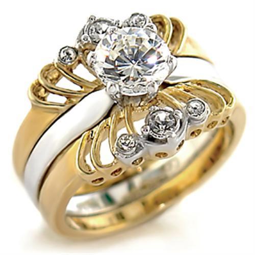 MA44710 - Gold+Rhodium Brass Ring with AAA Grade CZ  in Clear
