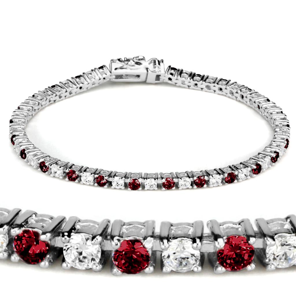 MA46902 - Rhodium Brass Bracelet with Synthetic Garnet in Ruby